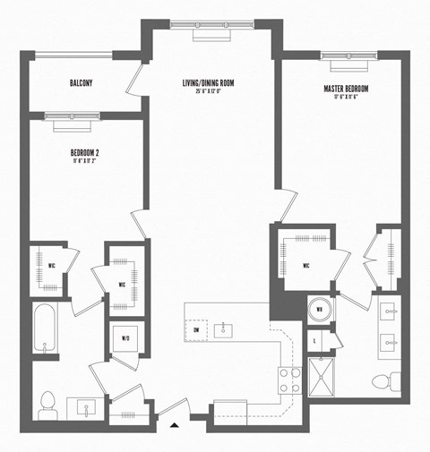 Floor plan for 2 beds, 1.5 baths, 1219 sqft